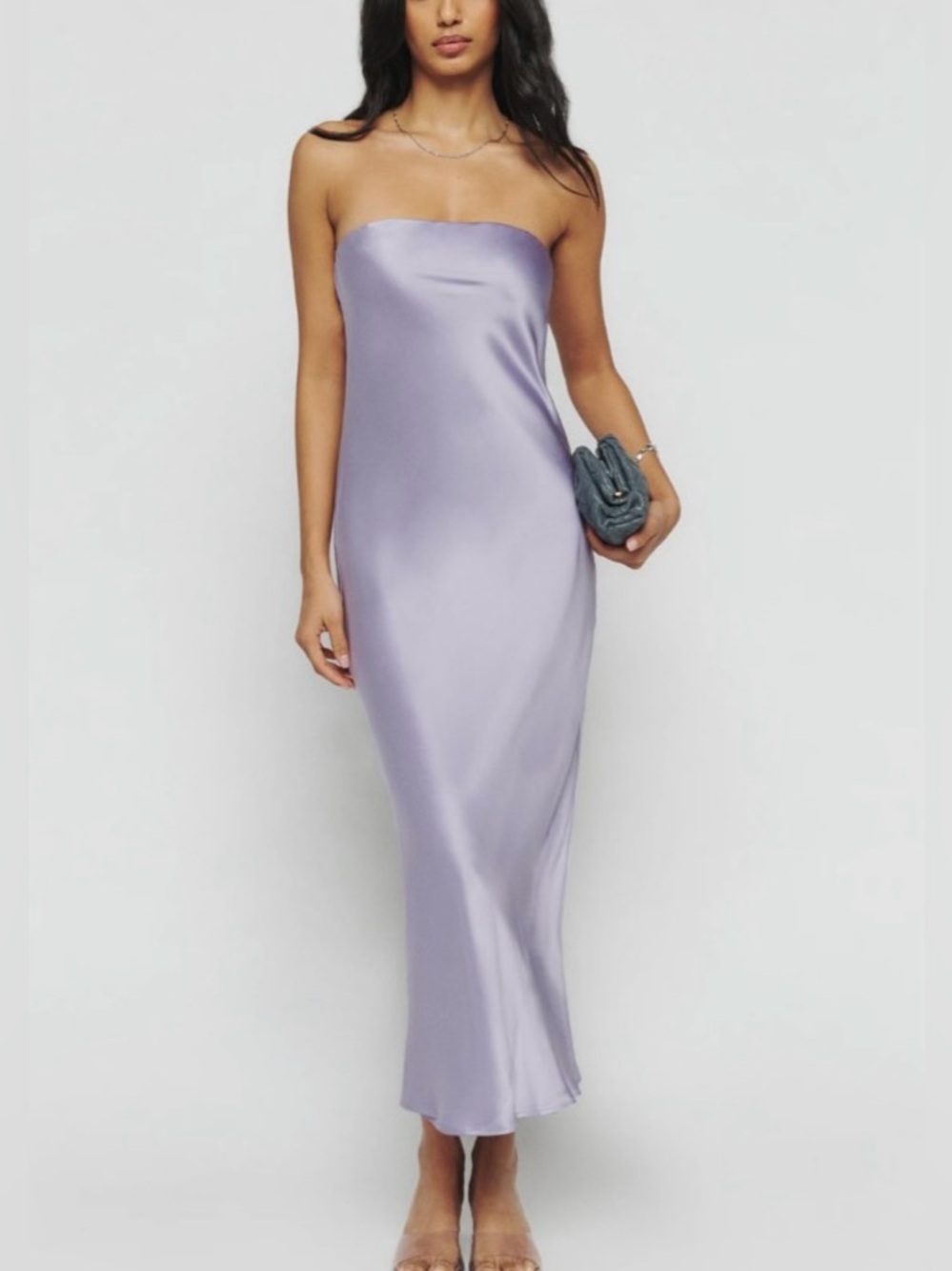 Reformation Joana 100% Silk Strapless Maxi Dress Lavender Purple Size L